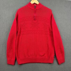 Chaps Pullover Mens Medium Red Long Sleeve Knitted 1/4 Zip Cotton Sweater